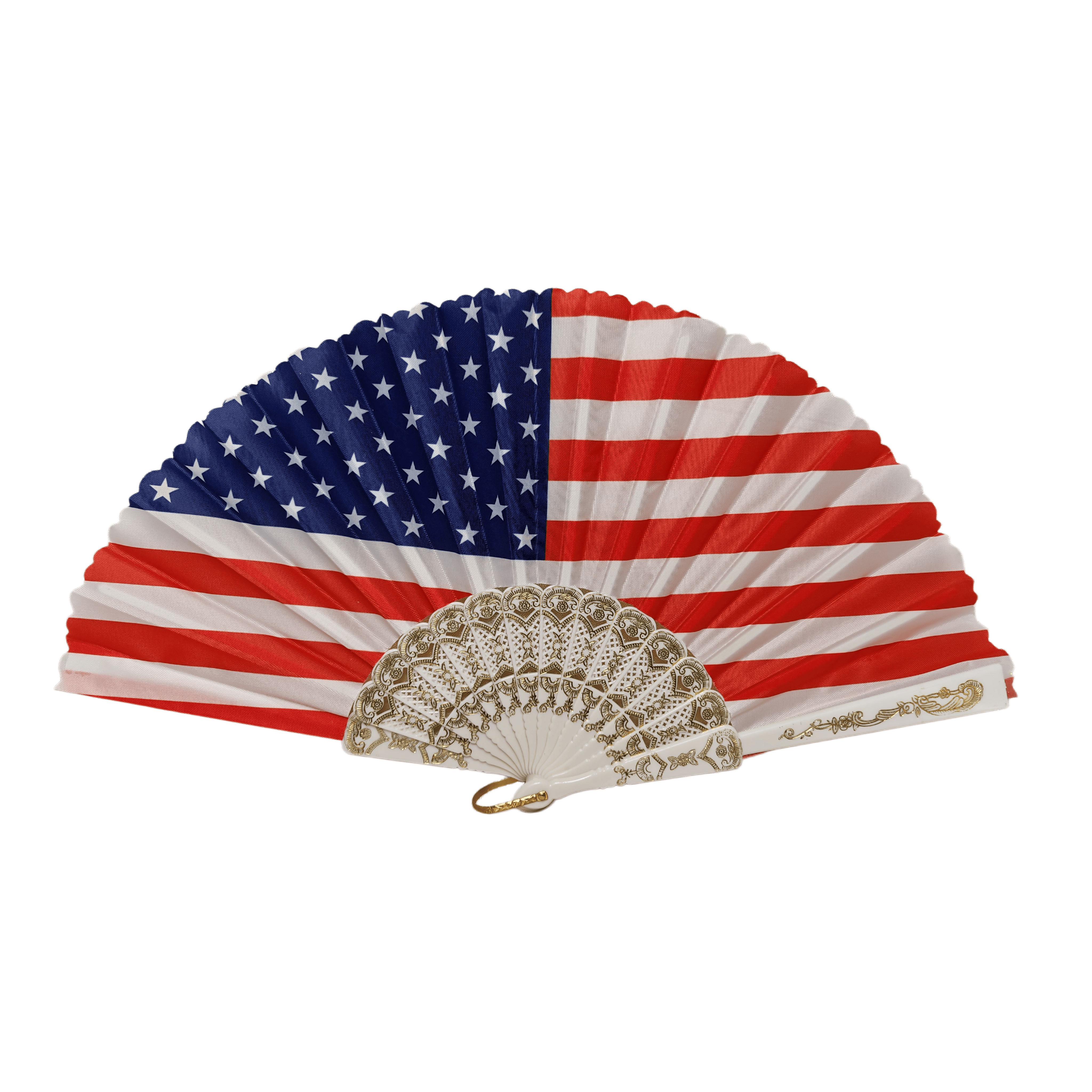 Patriotic US Flag Fabric Plastic Hand Fan – Premium Gold-Stamped Folding Fan for 4th of July, Political Campaigns & National Events