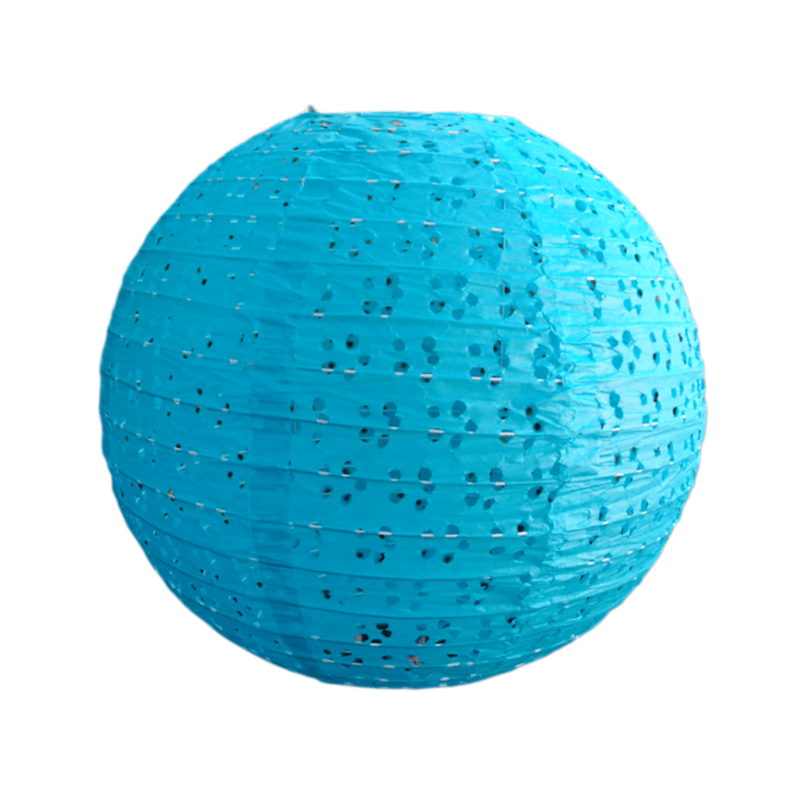 Turquoise Round Eyelet Paper Lantern – Serene Floral Cutout Hanging Decor for Beach Weddings, Baby Showers & Summer Events