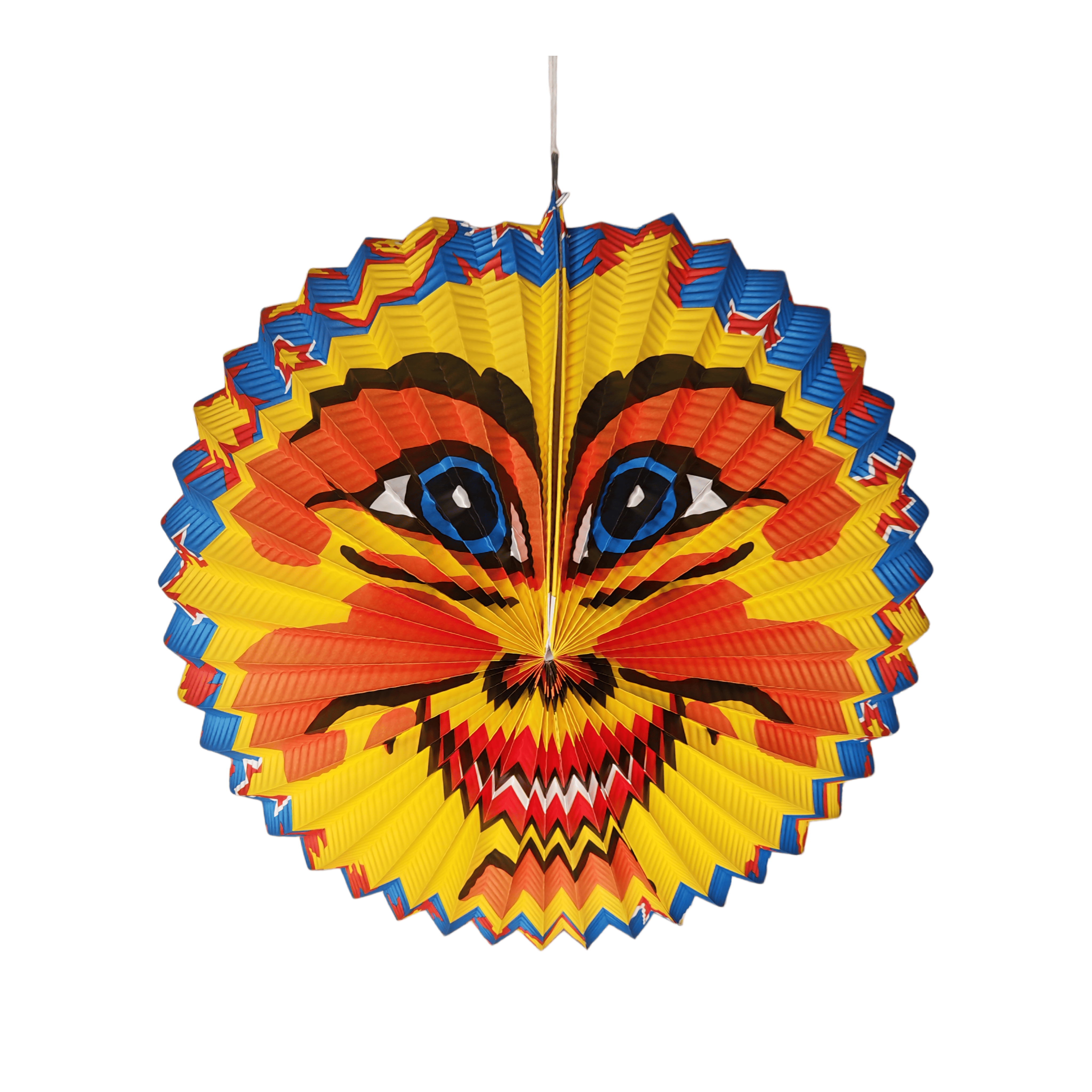 Vibrant Sun Smiling Face Printed Accordion Paper Lantern – Festive Ribbed Hanging Decor for Cultural Events & Summer Parties