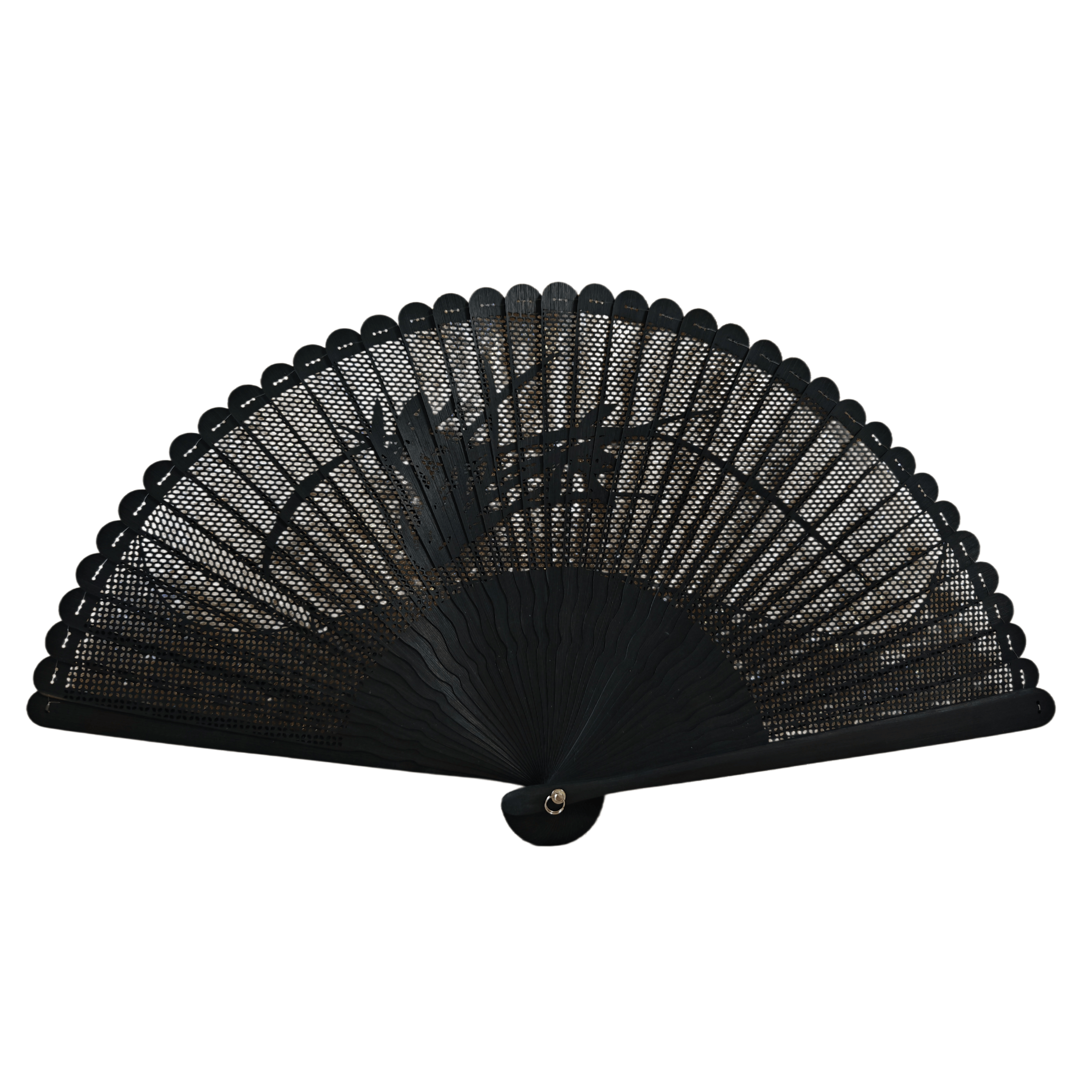 Premium Black Carved Bamboo Hand Fan – Intricate Filigree Plain Bamboo Folding Fan for Gothic Weddings & Luxury VIP Events