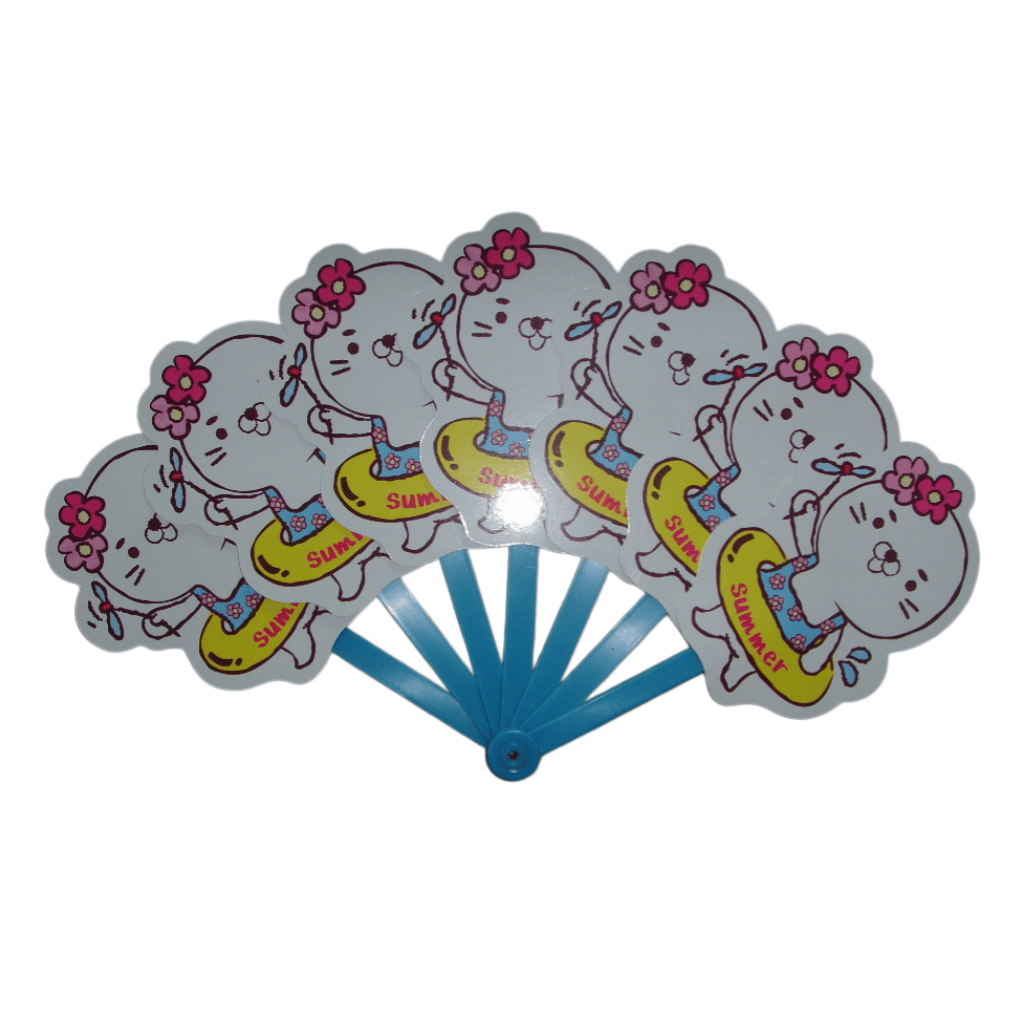 Custom Die-Cut Kawaii Character PP Folding Fan – Waterproof Summer Mascot Multi-Blade Plastic Fan for Retail & Kids Promos