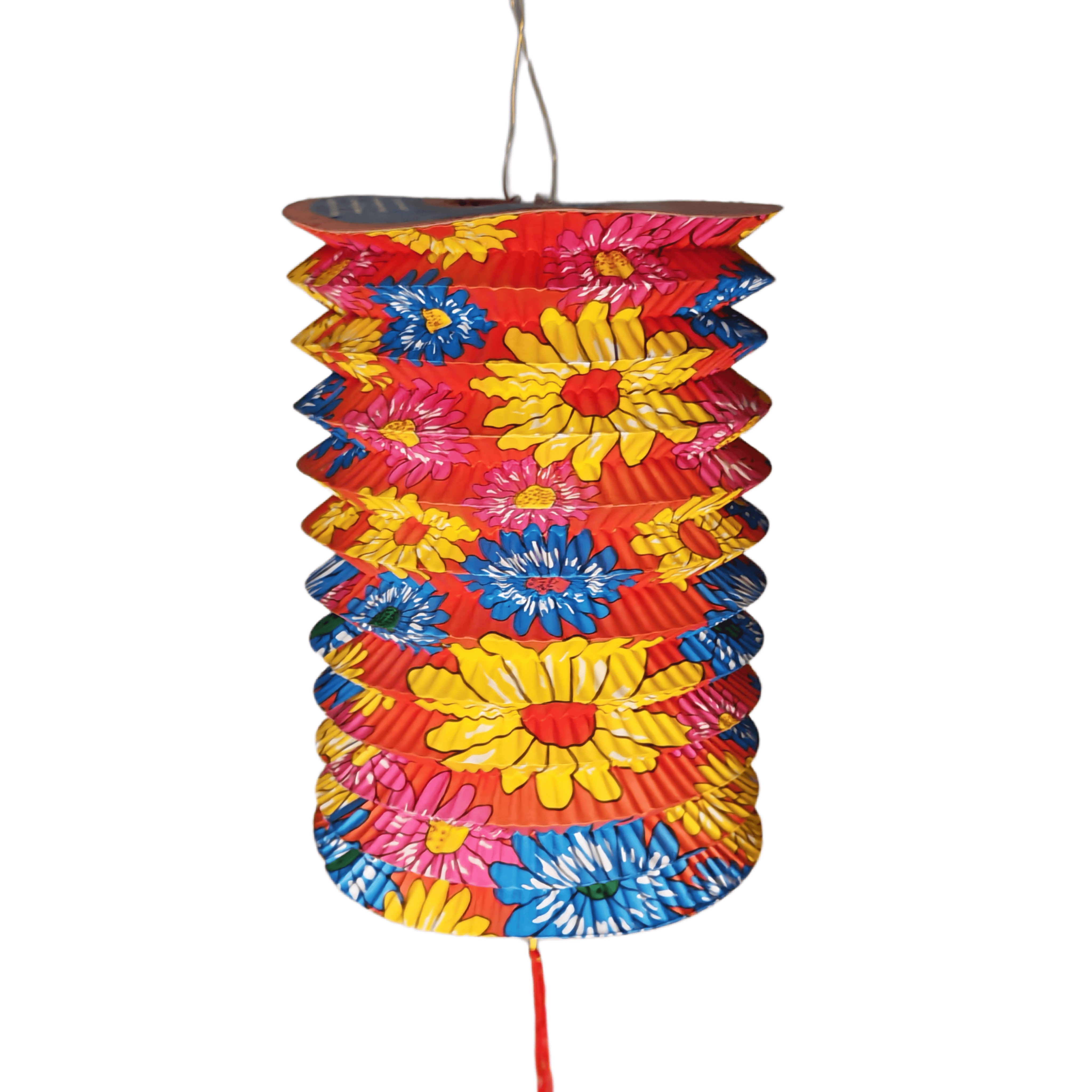 Vibrant Floral Print Cylindrical Paper Candle Lantern – Retro Accordion Hanging Decor for Summer Fiestas & Garden Parties