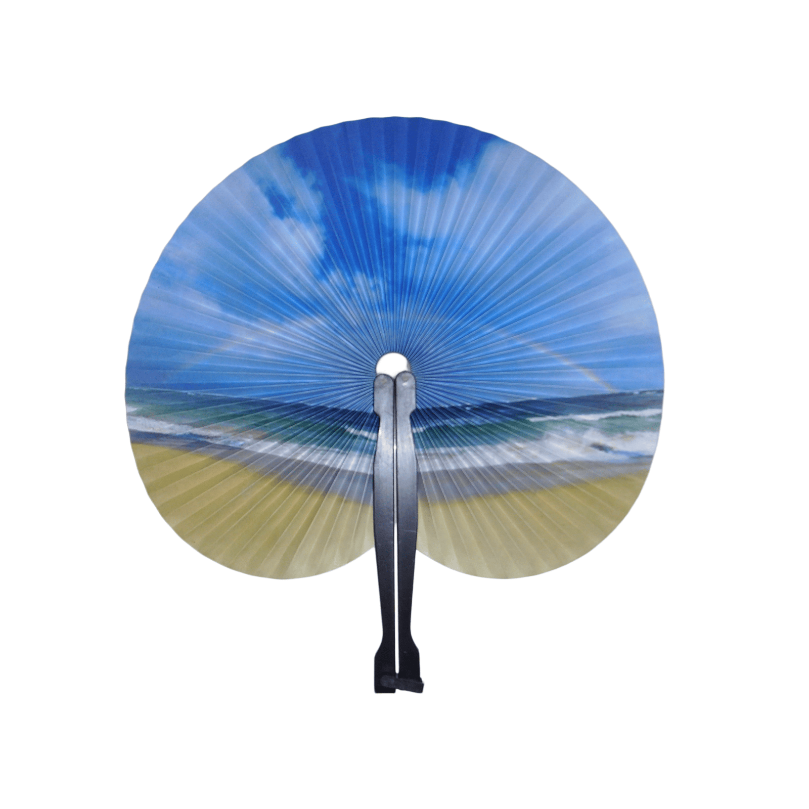 Photographic Scenery Paper Pocket Fan – Portable Beach & Rainbow Round Folding Fan for Travel Agencies & Coastal Resorts