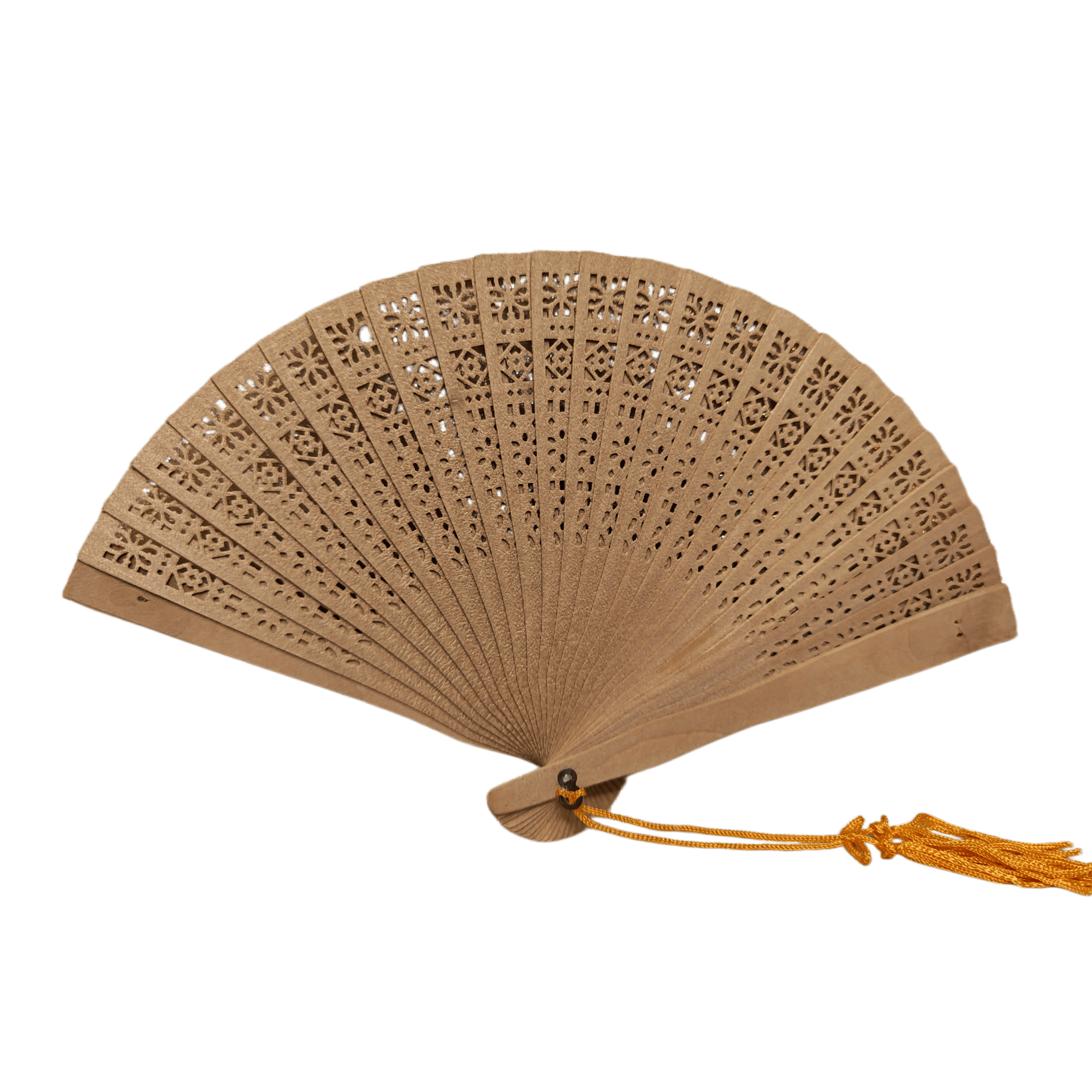 Mini Carved Sandalwood Folding Fan – Pocket-Sized Filigree Plain Wooden Hand Fan with Silk Tassel for Wedding Favors & Purse Accessories