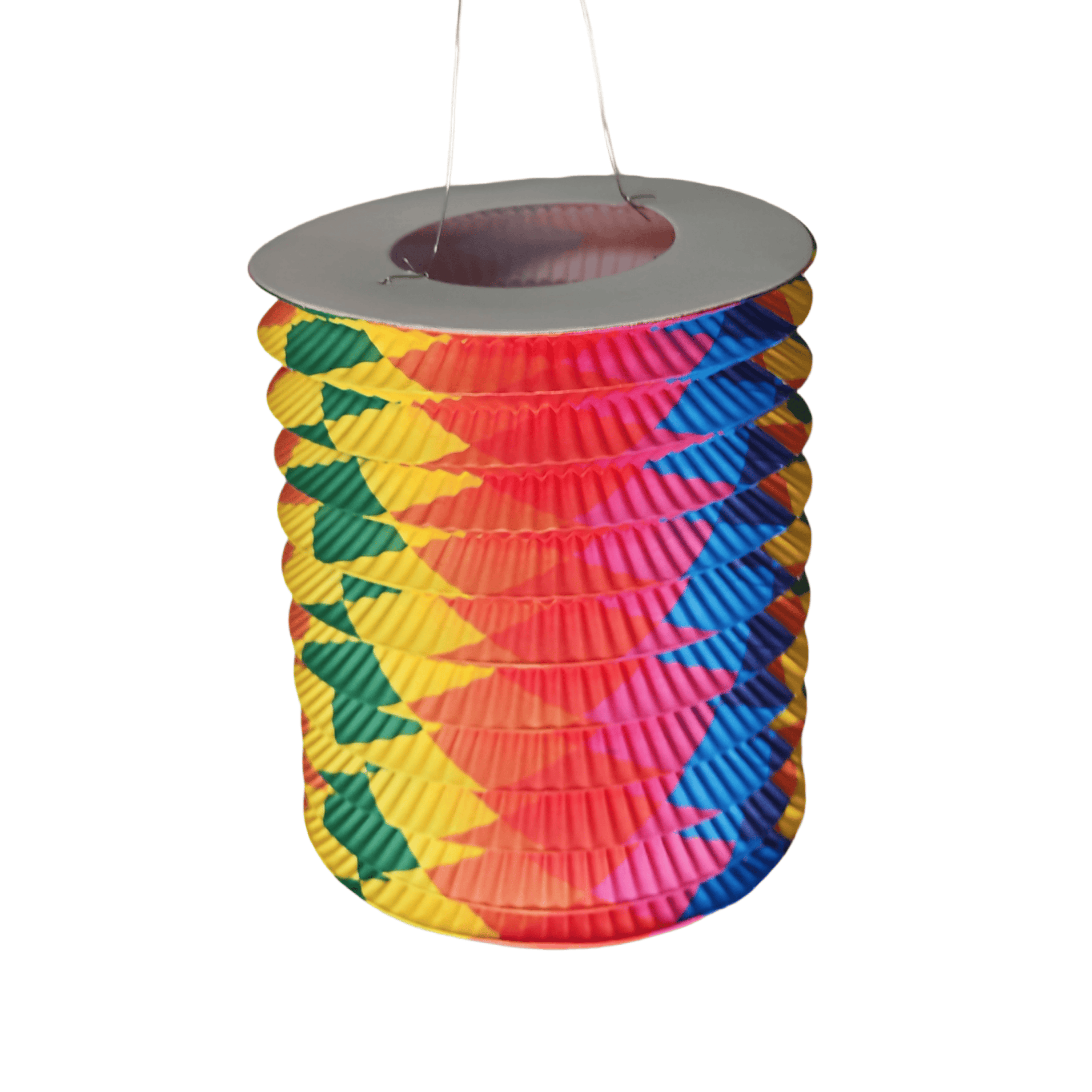 Multicolored Chevron Cylindrical Paper Candle Lantern – Vibrant Rainbow Accordion Decor for Carnivals, Fiestas & Pride Events