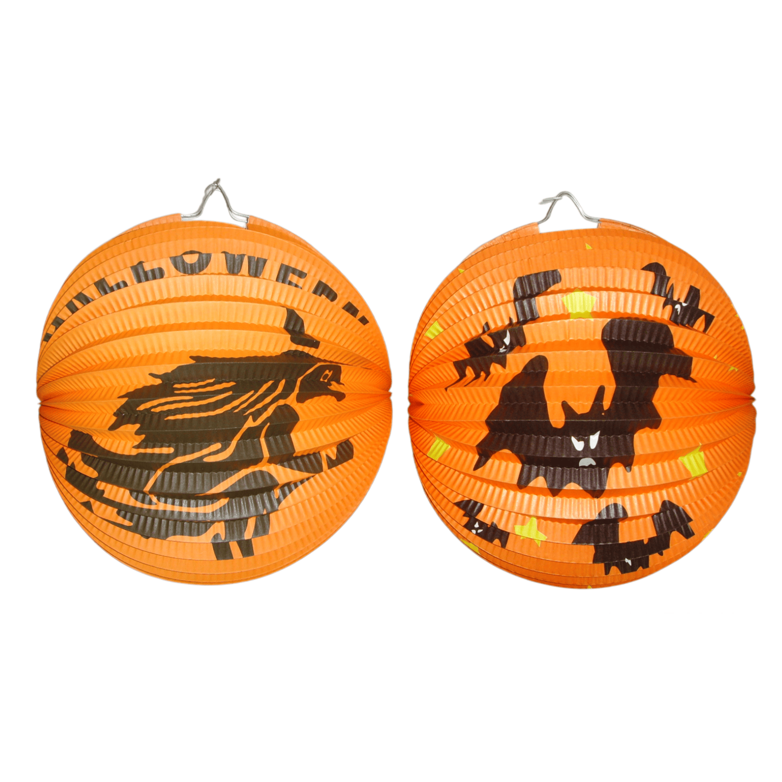 Orange Witch and Bat Printed Round Paper Lantern Set of 2 for Halloween Party Decoration