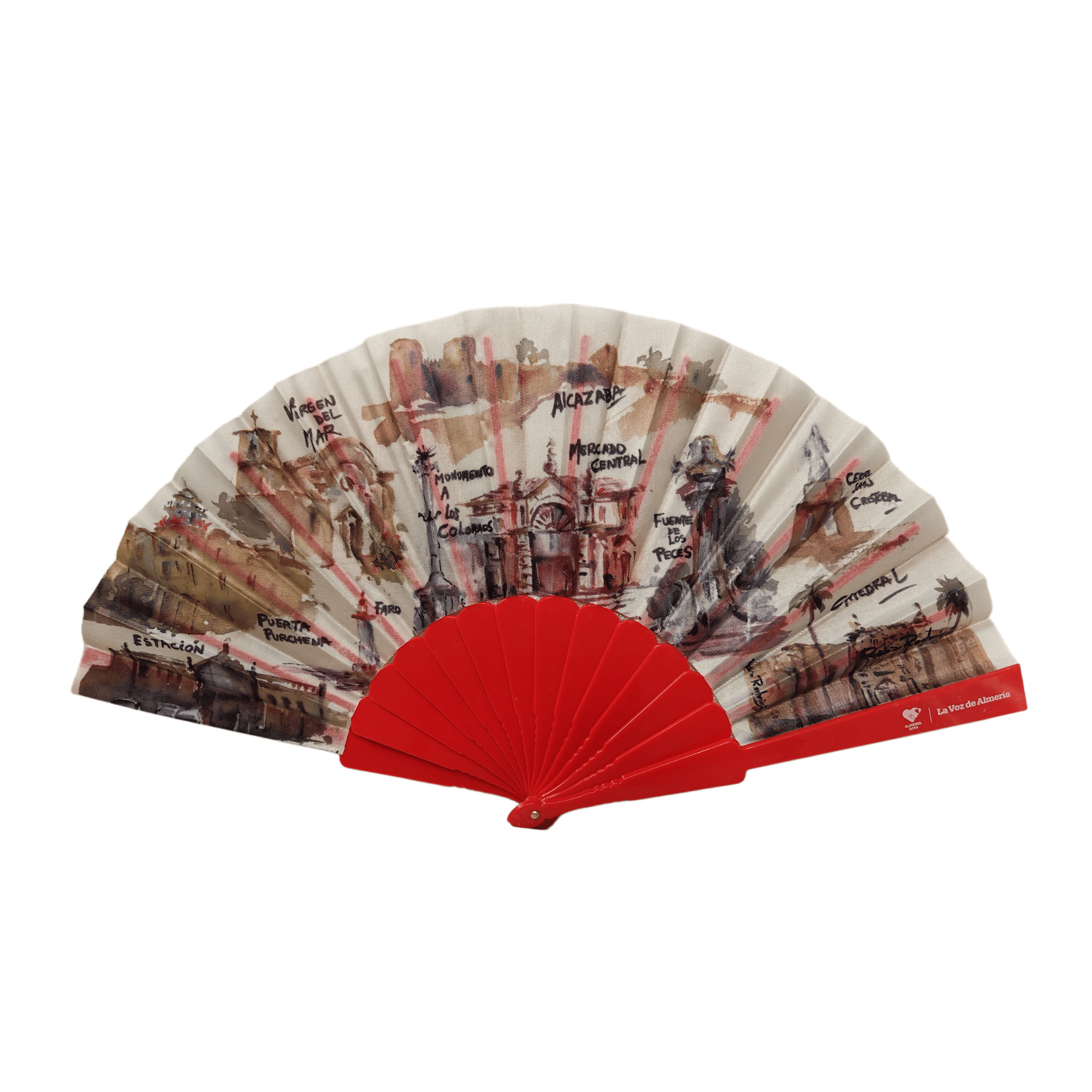 Custom City Landmark Fabric Plastic Hand Fan – Watercolor Tourism Souvenir Folding Fan with Color-Matched Ribs for City Marketing