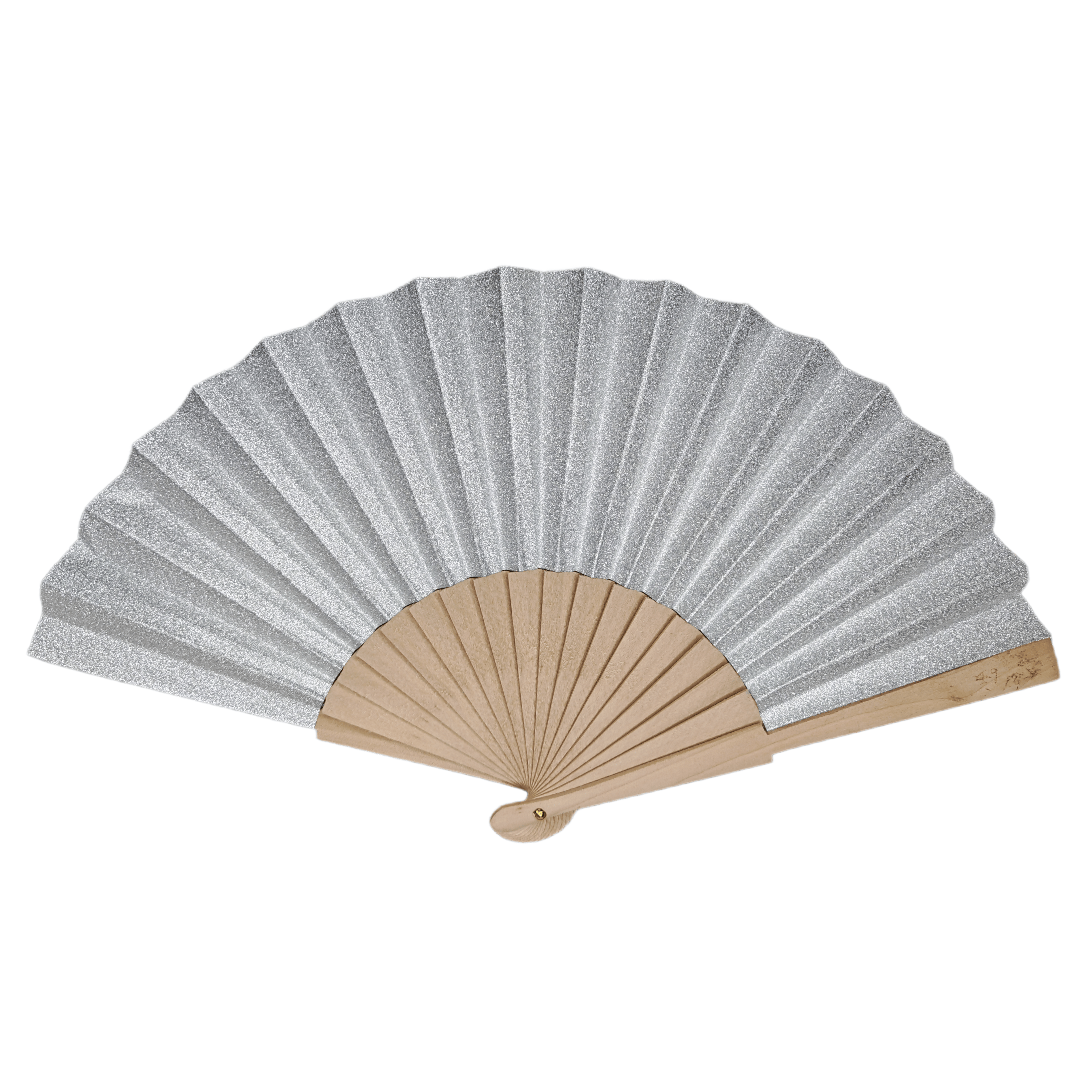 Silver Glitter Foil Paper Wooden Hand Fan – Sparkling Glamour Folding Fan for Weddings, NYE Galas & Party Retail