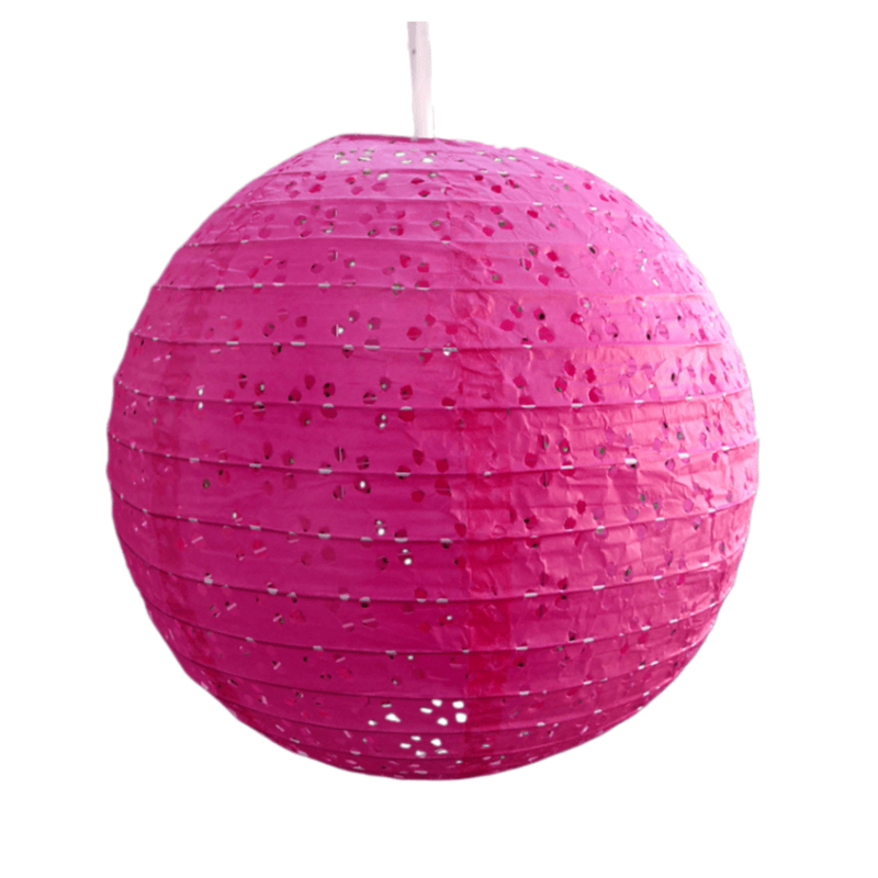 Fuchsia Round Eyelet Paper Lantern – Elegant Floral Cutout Hanging Decor for Weddings, Garden Parties & Events