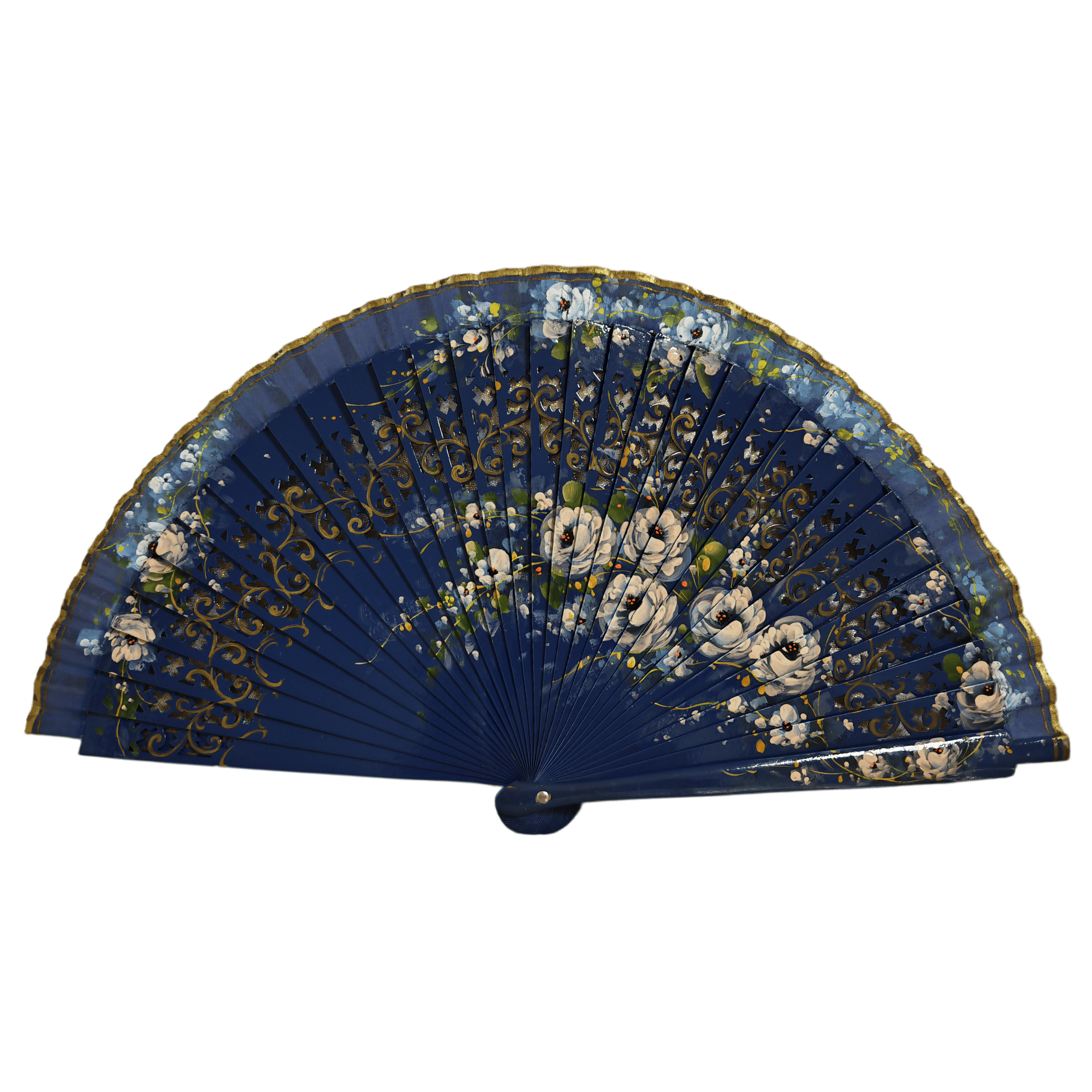 Hand-Painted Floral Filigree Wooden Hand Fan – Luxury Spanish Flamenco Style Folding Fan for Bridal Boutiques & Theatrical Dance