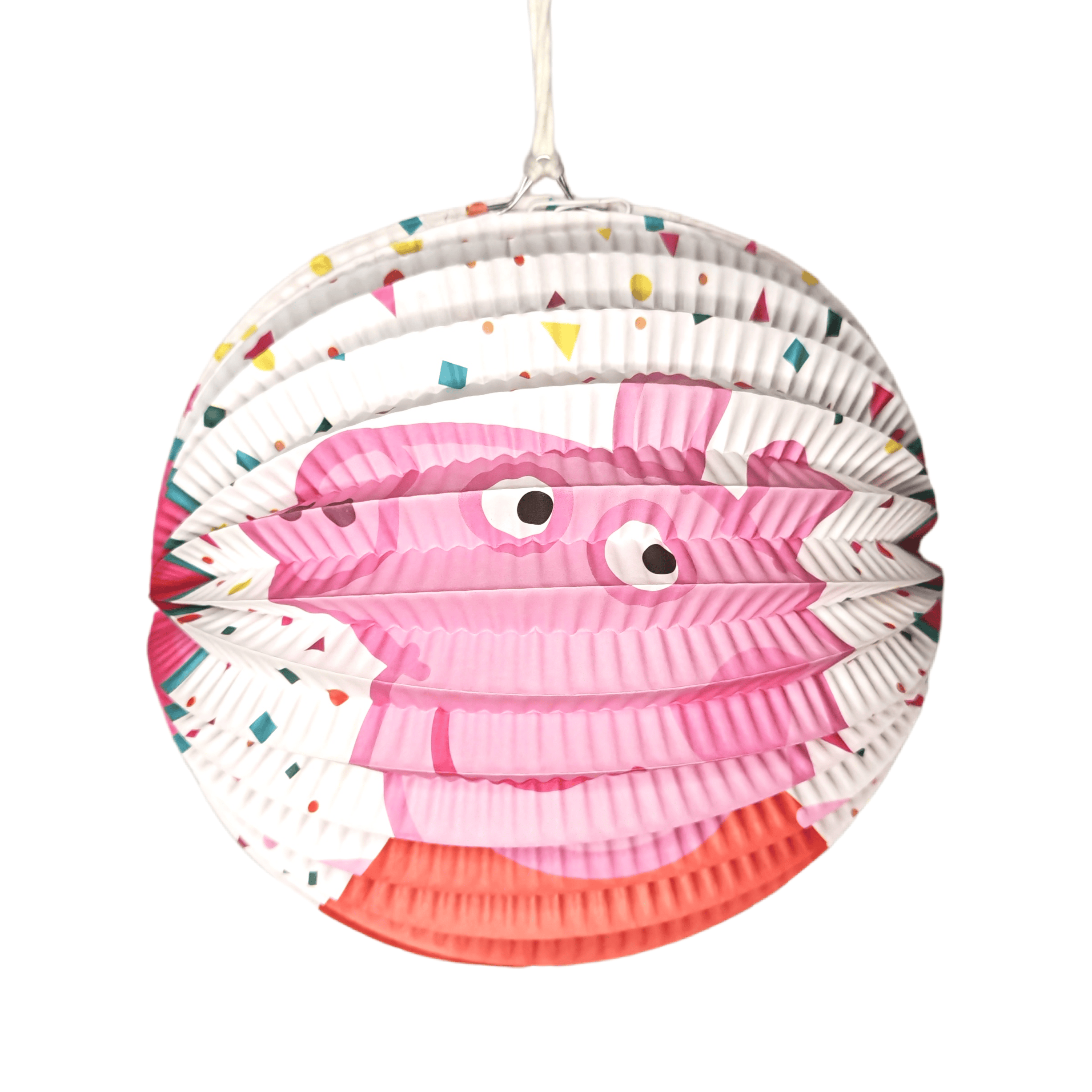 Wholesale Cute Pink Pig Cartoon Printed Accordion Paper Lantern – Colorful Confetti Ribbed Hanging Decor for Kids' Birthday Parties & Retail