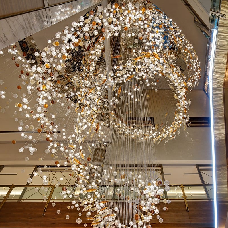 Luxury Art Glass Ball Shape Chandelier Decorative Modern Hand Blown Glass Lamp for Hotel Villa Lobby Pendant Light Chandelier