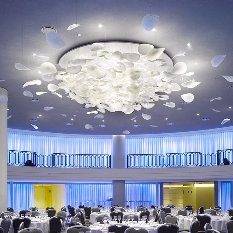 Custom Glass Art Pendant Light Lotus Leaf Ceiling Lamp & Large Chandelier for High Ceiling Living Room of Foyer Hotel Villa