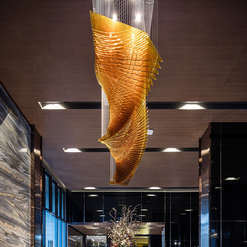 Luxury Art Style: Gilded Wave · Lobby Art Installation Chandelier