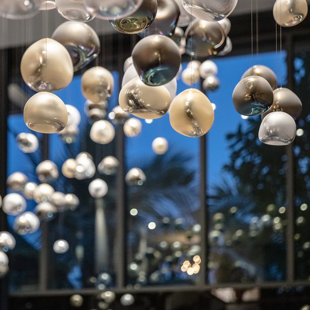 Post-Modern Ball Pendant Light Handmade Murano Orbs Silver Gold Smoke Grey Matt Ball Chandeliers for Hotel Villa Restaurant