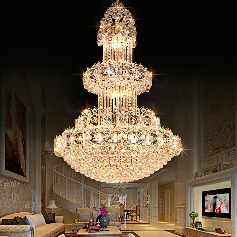 European Crystal Chandelier Duplex Building Living Room Large Chandelier Villa Staircase Lamp Building Long Chandelier