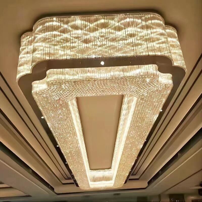 Customized Hotel Projects Luxury Hallway extra Large Rectangular Led Crystal Chandelier for Restaurant Large Chandelier