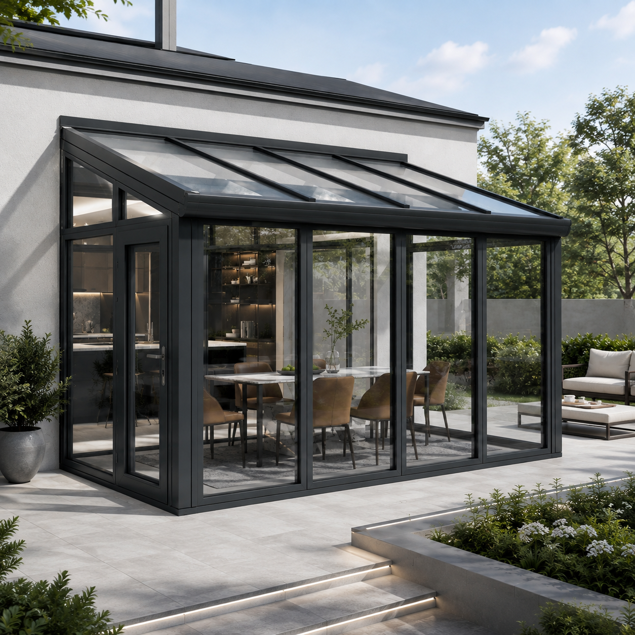 Custom Aluminum Glass Sunroom | Modern Lean-To Conservatory