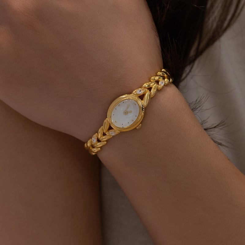 Jam Tangan Berlapis Emas Berdesain Bulir Gandum, Jam Tangan Kuarsa, Jam Tangan Wanita Unik, Hadiah Sempurna untuk Pasangan Wanita