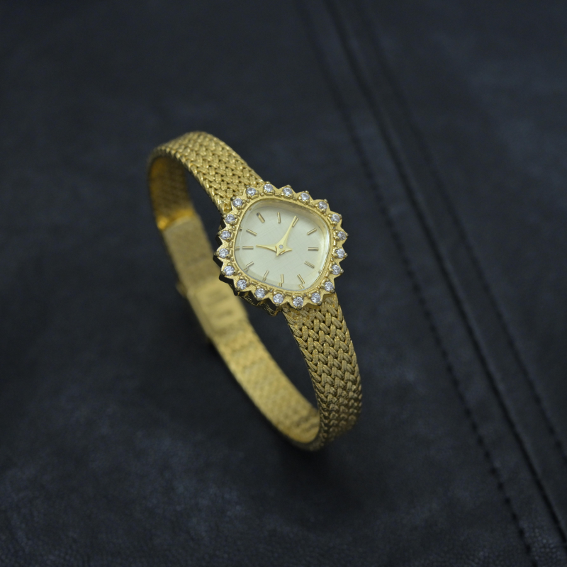 Vintage Women's Watch with Diamond Inlay, Gold-Plated, Customizable Design, Factory Wholesale & Drop Shipping