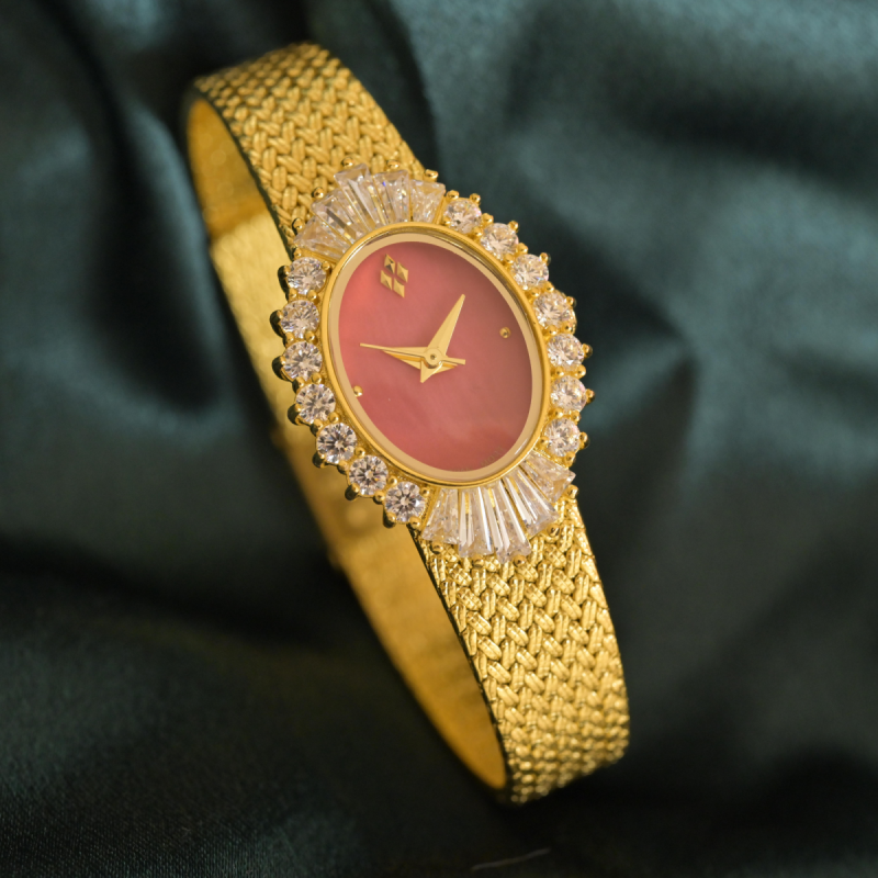 Jam Tangan Wanita Berhias Rhinestone, Jam Tangan Mewah Berlapis Emas, Langsung dari Pabrik OEM Khusus
