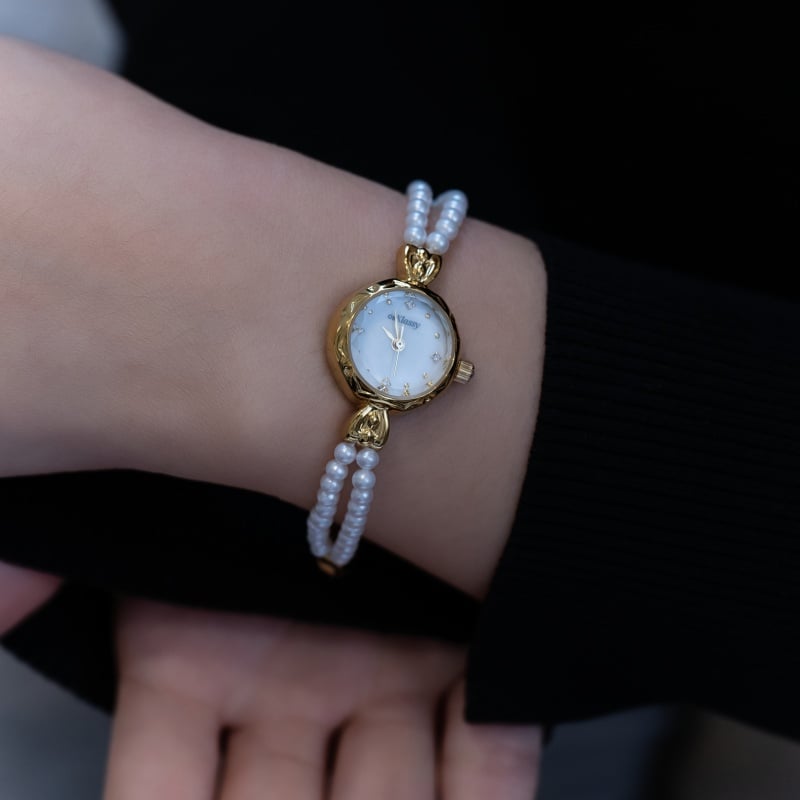 Natural Pearl Bracelet Watch for Women, Customizable, Factory Made, Drop Shipping & OEM Processing, Gold-Plated with Inlays