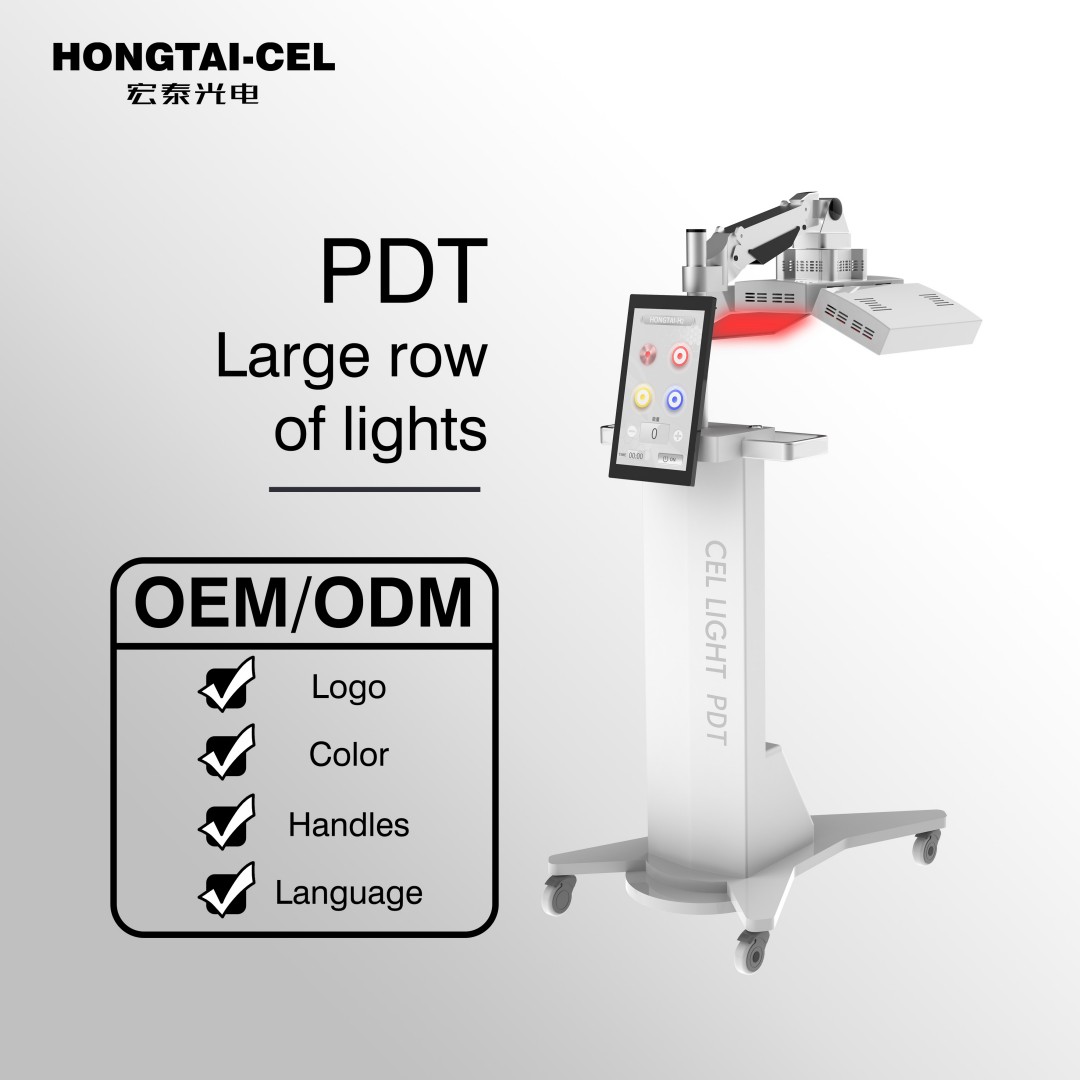 מכונת טיפול באור LED PDT של HONGTAI CEL מודל T03 בצבע לבן טהור, עם ארבעה ספקטרומים: אינפרא אדום, אדום, כחול וצהוב, לשיקום העור בסאלונים