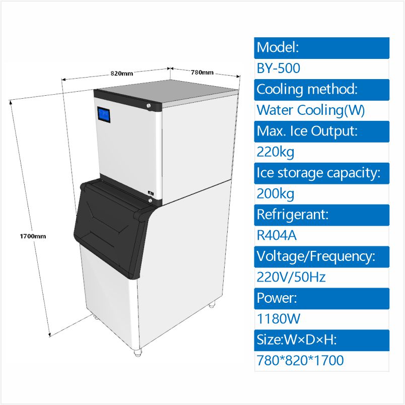 BY-500W(F) blokijsmachine, gesplitst type, 220 kg/24 uur, watergekoeld