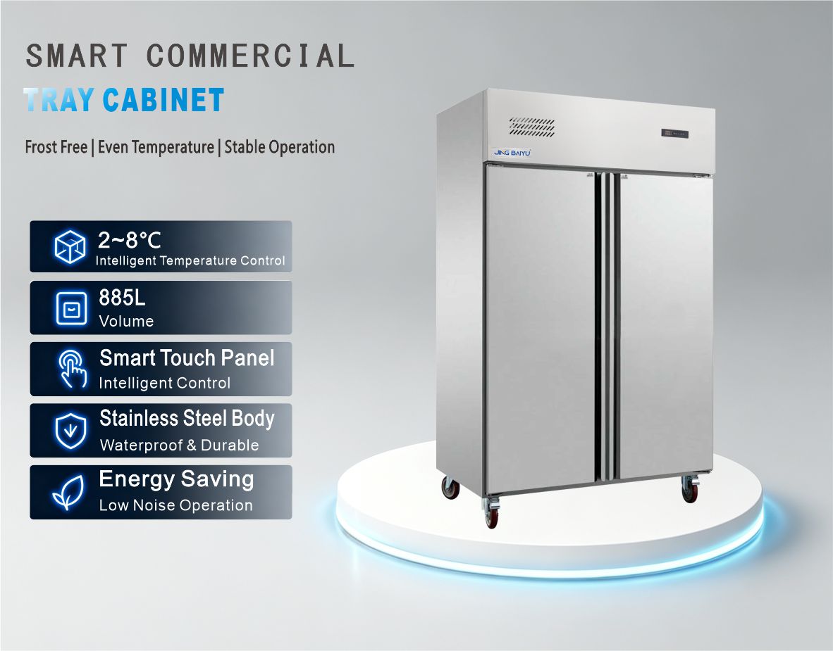 LCX-12 885L Air-Cooled Upright Double Door Tray Refrigerator