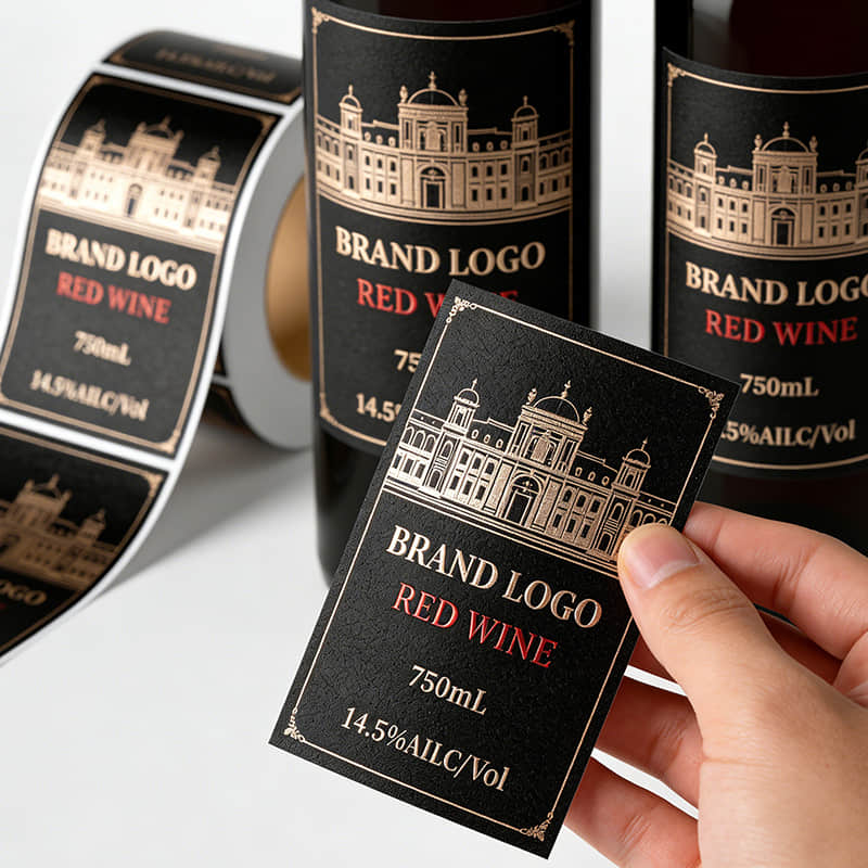 Custom Hot Stamping Textured Paper Wine Bottle Labels