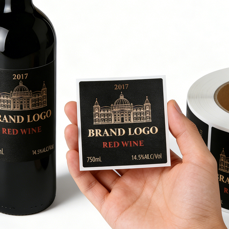 Custom Hot Stamping Textured Paper Wine Bottle Labels