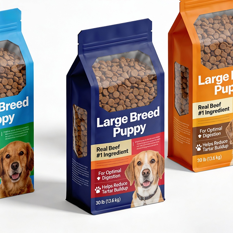 Flat Bottom Pet Food Packaging Pouches with Custom Printing