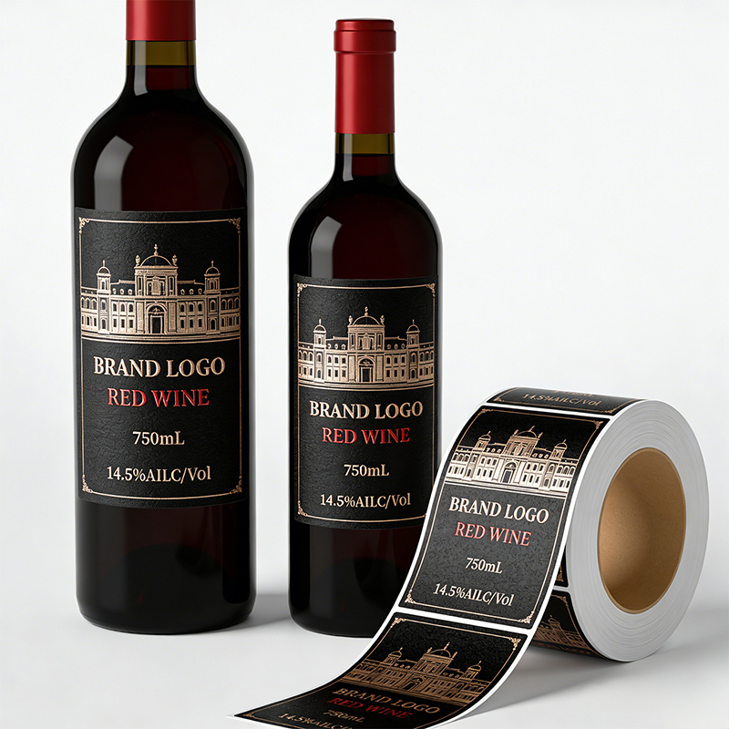 Custom Hot Stamping Textured Paper Wine Bottle Labels