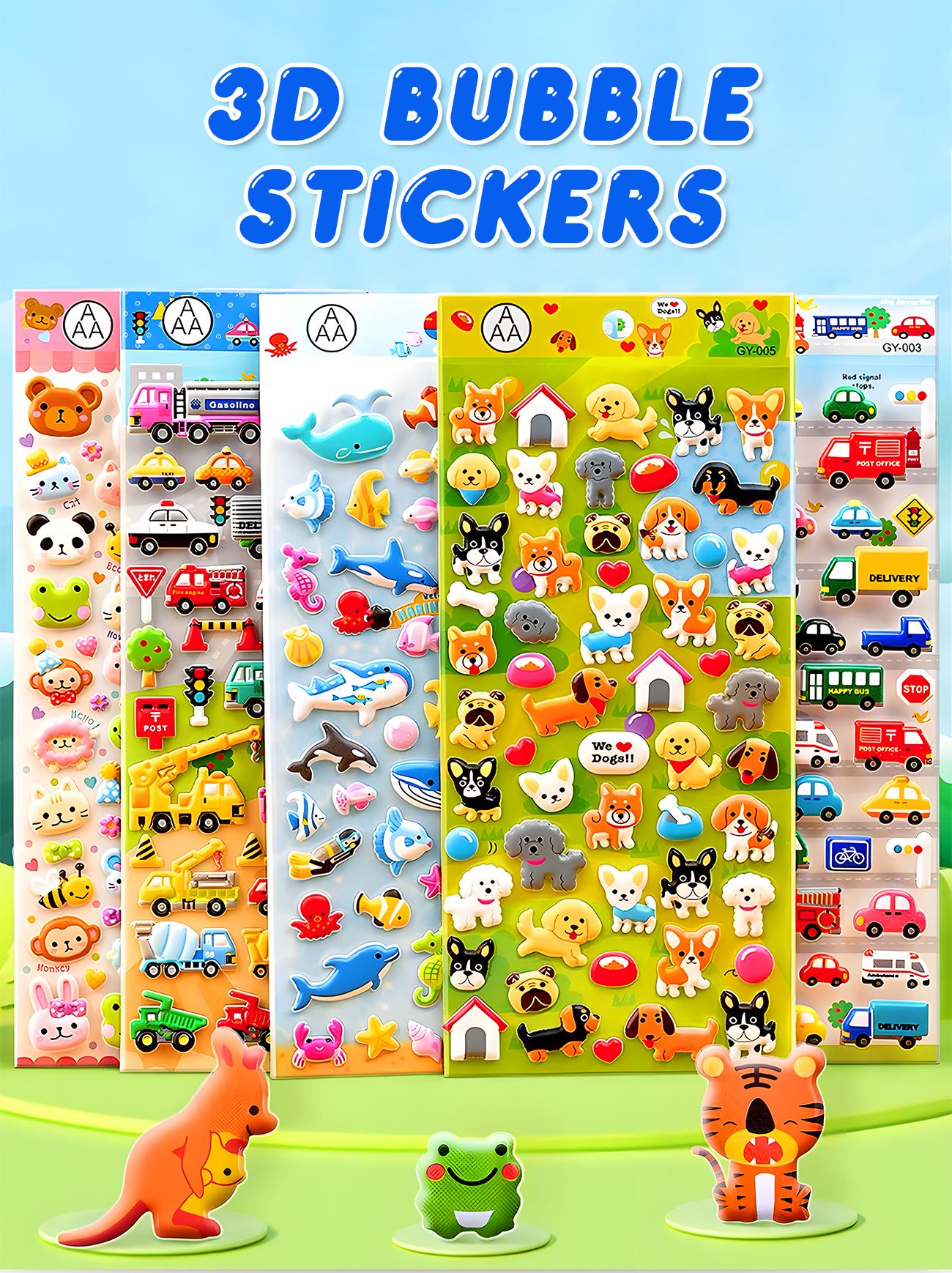 Custom 3D puffy foam stickers with colorful designs for kids activities