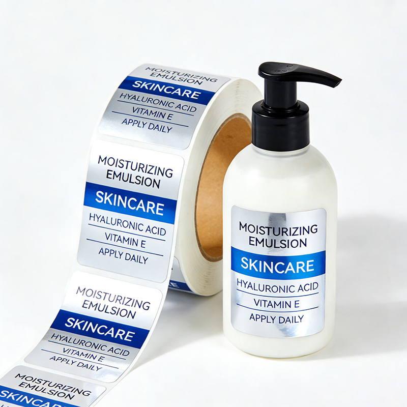 Silver BOPP Skincare Lotion Bottle Label Stickers Supplier