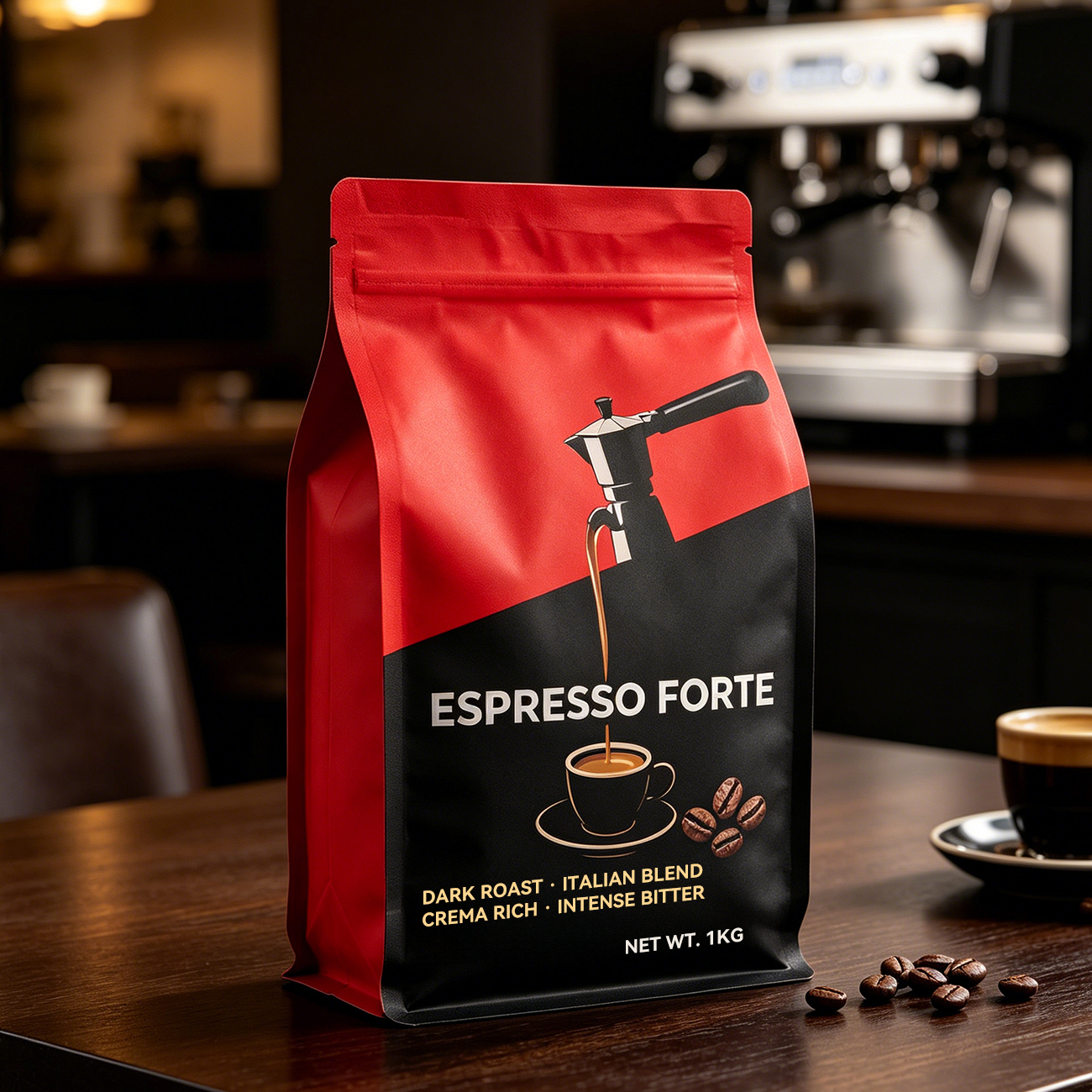 Sachet à huit soudures pour café | Sachet à fond plat personnalisé avec valve pour café | Emballage en feuille alimentaire