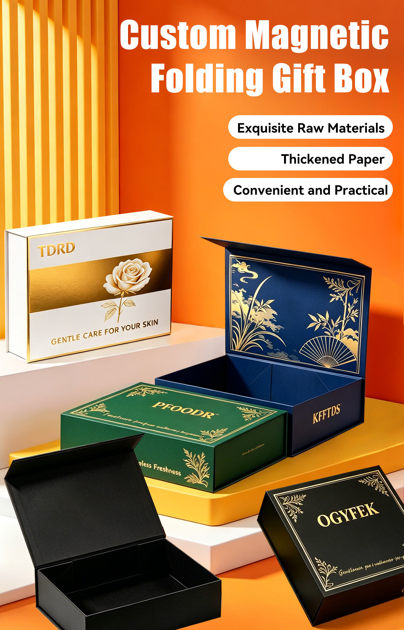 Premium magnetic closure folding rigid gift boxes with luxury finish and customizable design