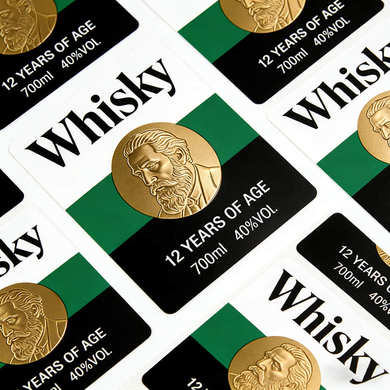 Whiskey Bottle Labels with Embossing Effect Wholesale