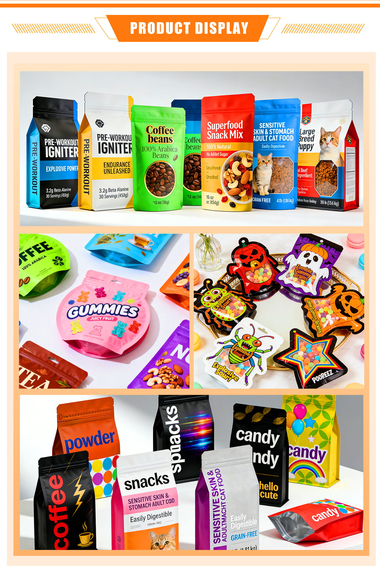 Shaped pouch bags for premium brand packaging applications