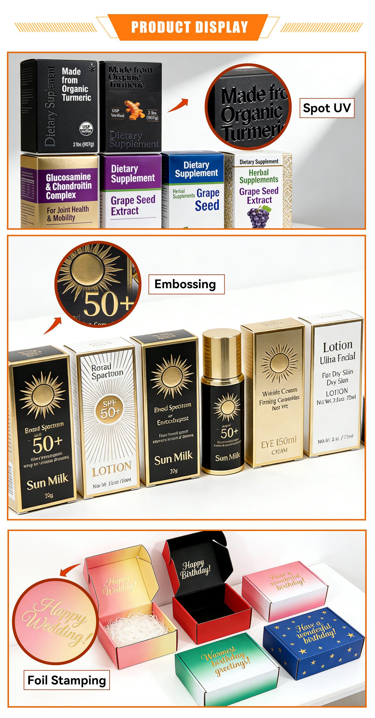 High quality supplement packaging boxes supplier showing multiple box styles