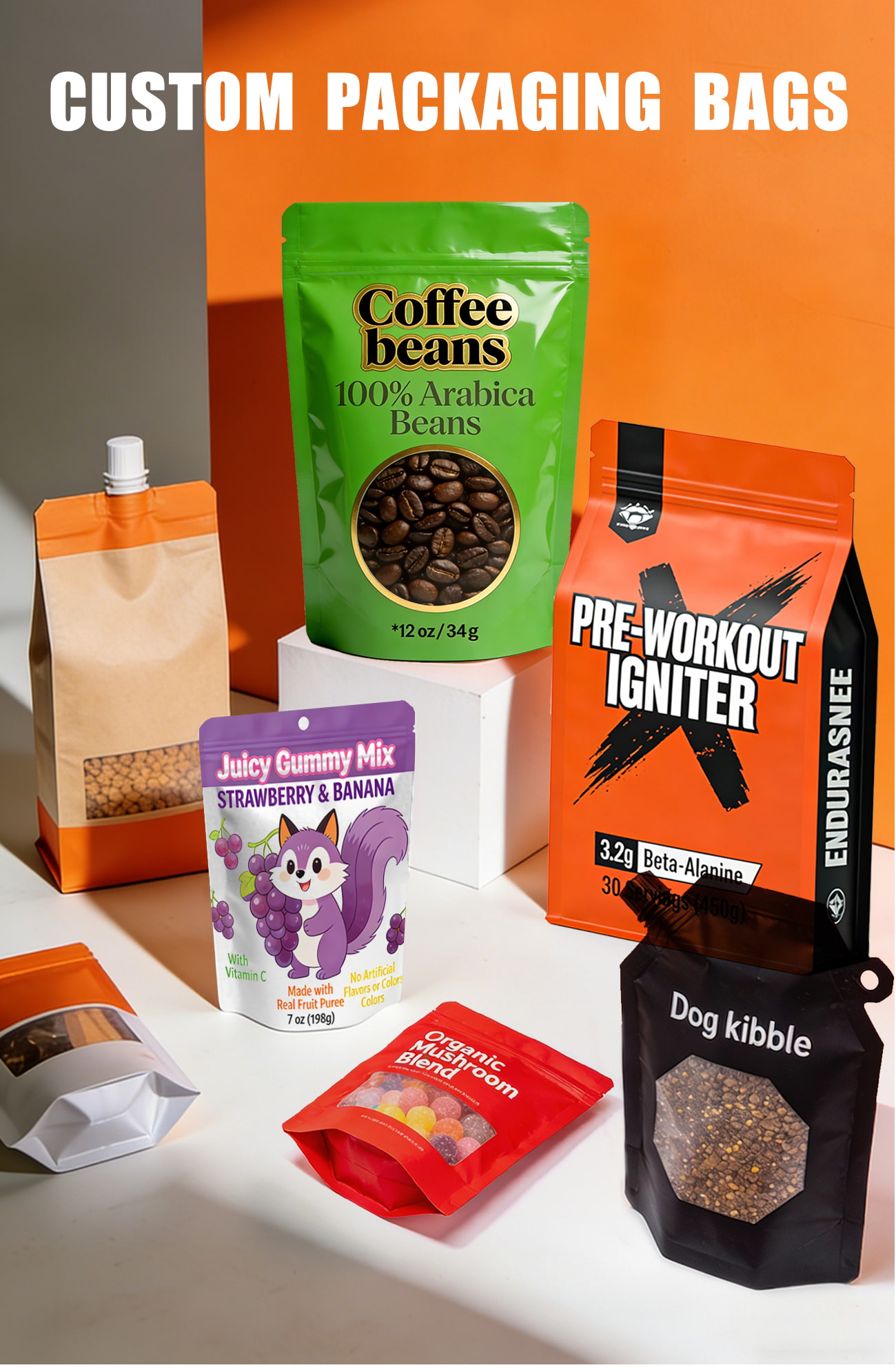 Custom die-cut shaped packaging pouches with premium printing