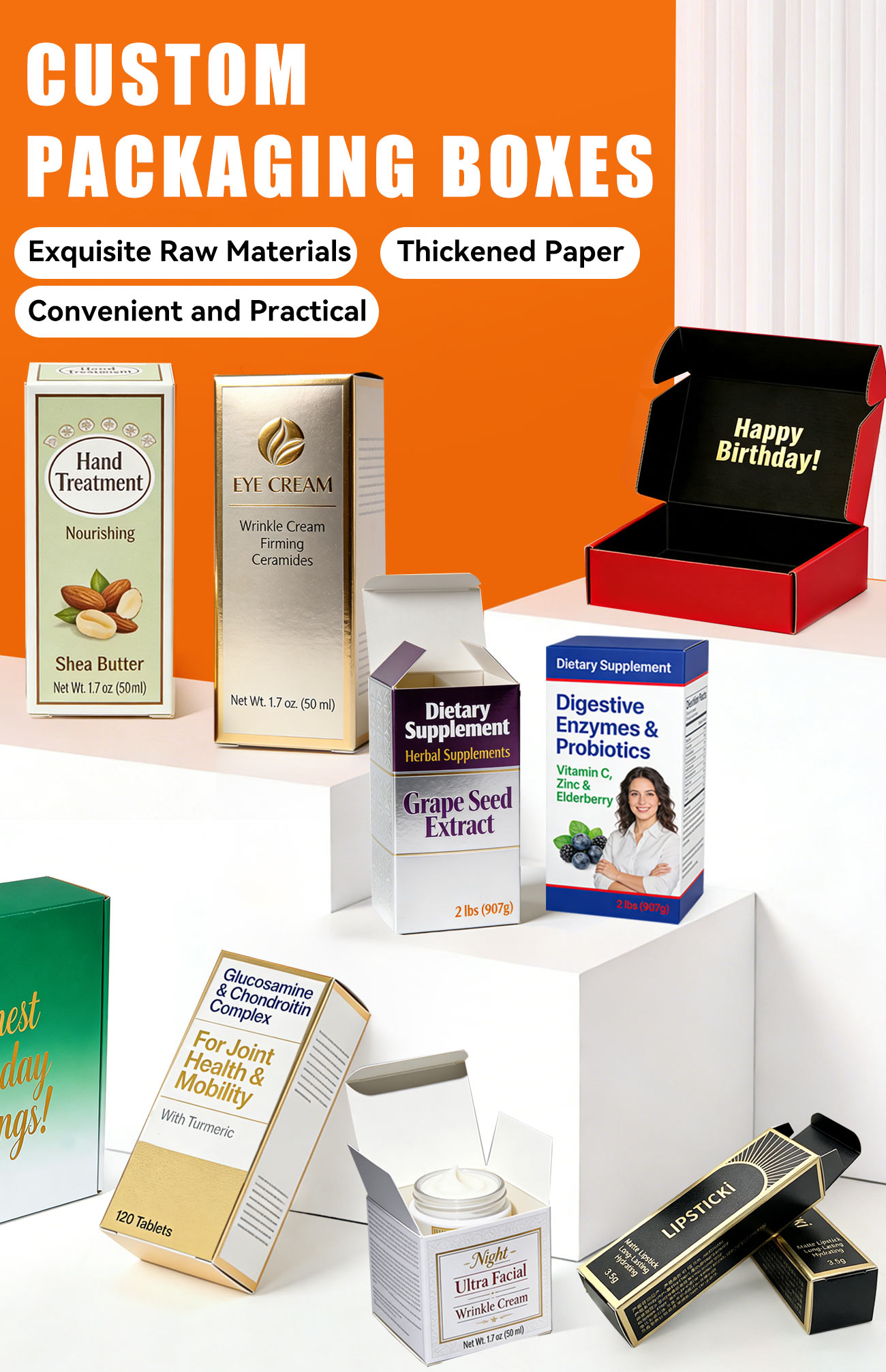Custom printed vitamin packaging boxes with professional design and full color printing