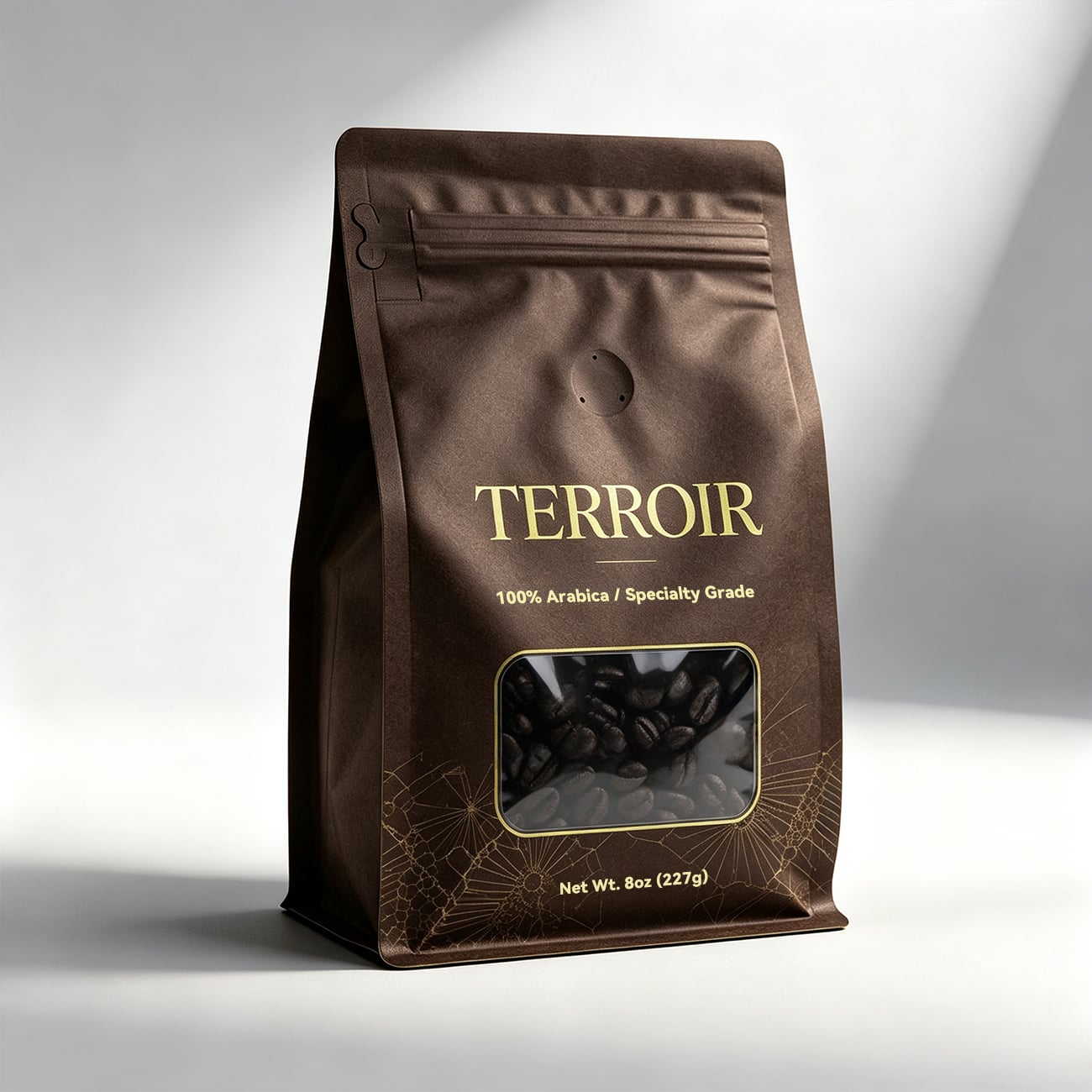 Sachet à huit soudures pour café | Sachet à fond plat personnalisé avec valve pour café | Emballage en feuille alimentaire