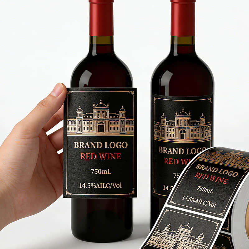 Custom Hot Stamping Textured Paper Wine Bottle Labels