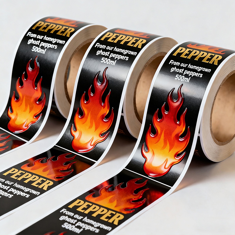 Spot UV Hot Sauce Bottle Labels Printing Supplier