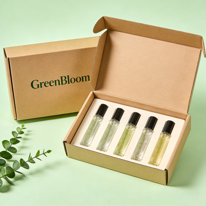 Pieni hajustepakkaus pienille pulloille, kuten 5 ml ja 10 ml, ideaali ostoksen yhteydessä annettavaksi lahjaksi tai edistämistarkoituksiin tarkoitettuihin paketteihin