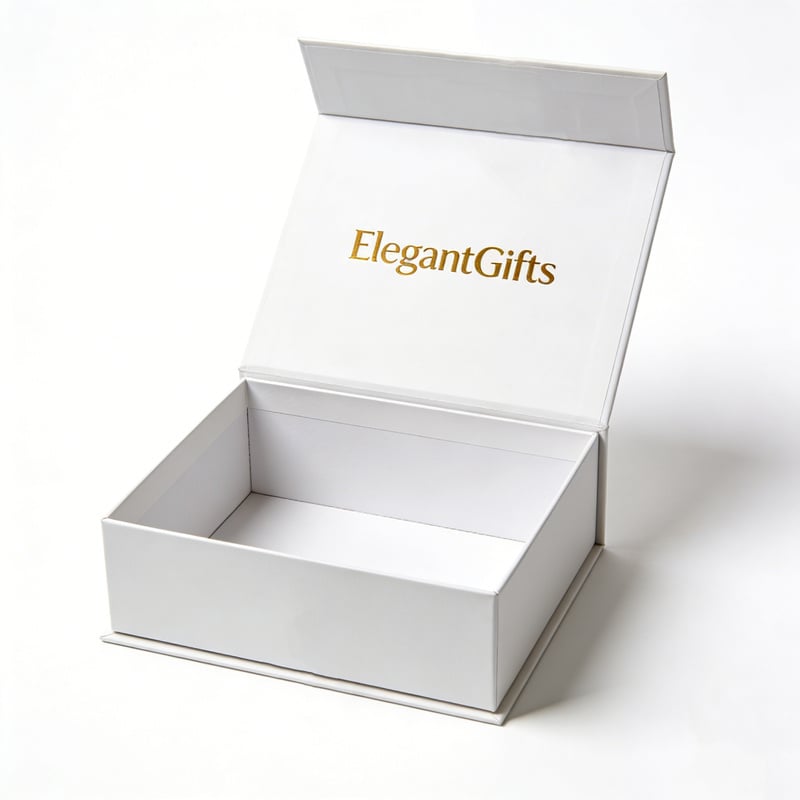 Magnetic box black with gold foil logo for a sleek professional look in corporate and luxury gifting