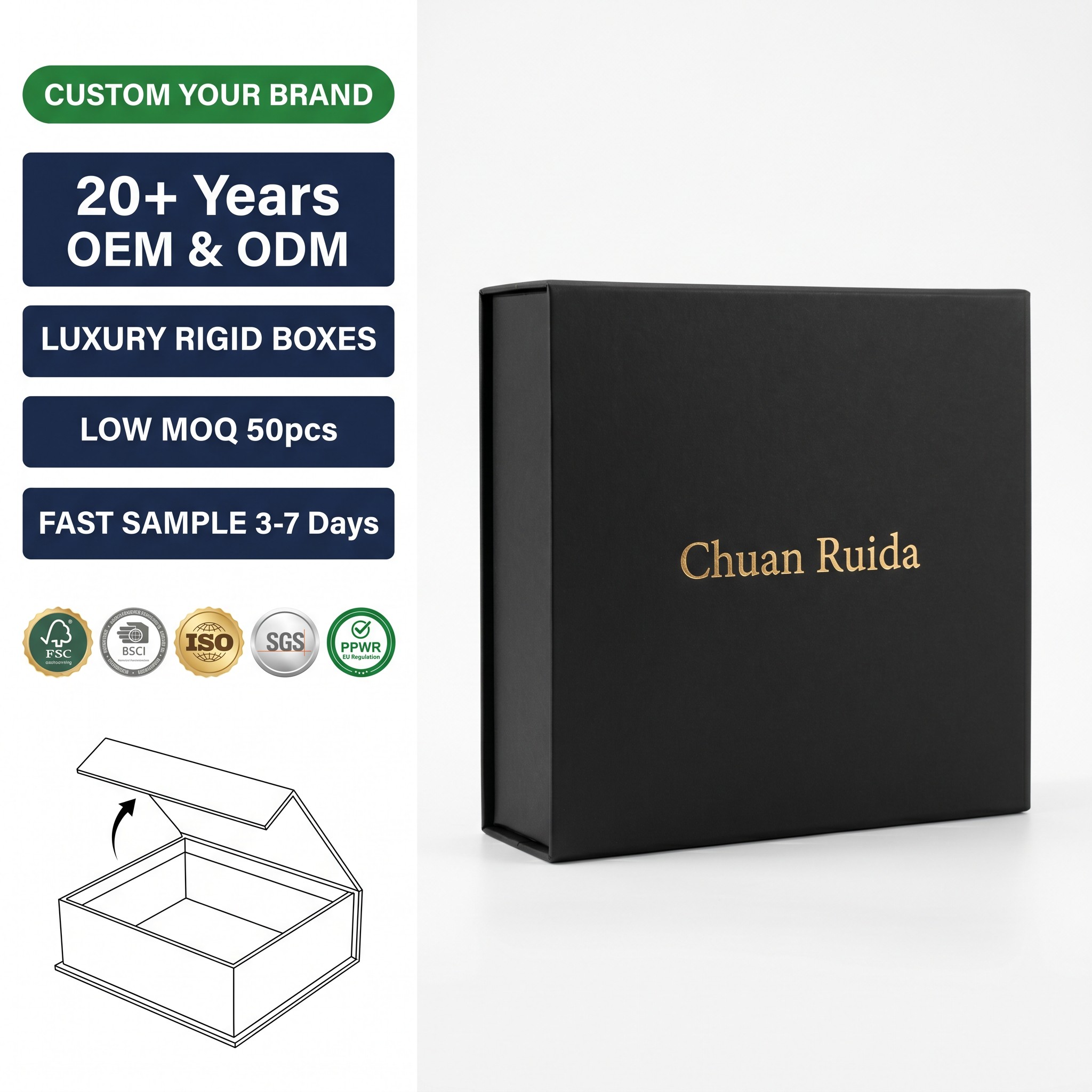 Magnet box magnetic folding gift box rigid paper boxes foldable packaging for cosmetic box set