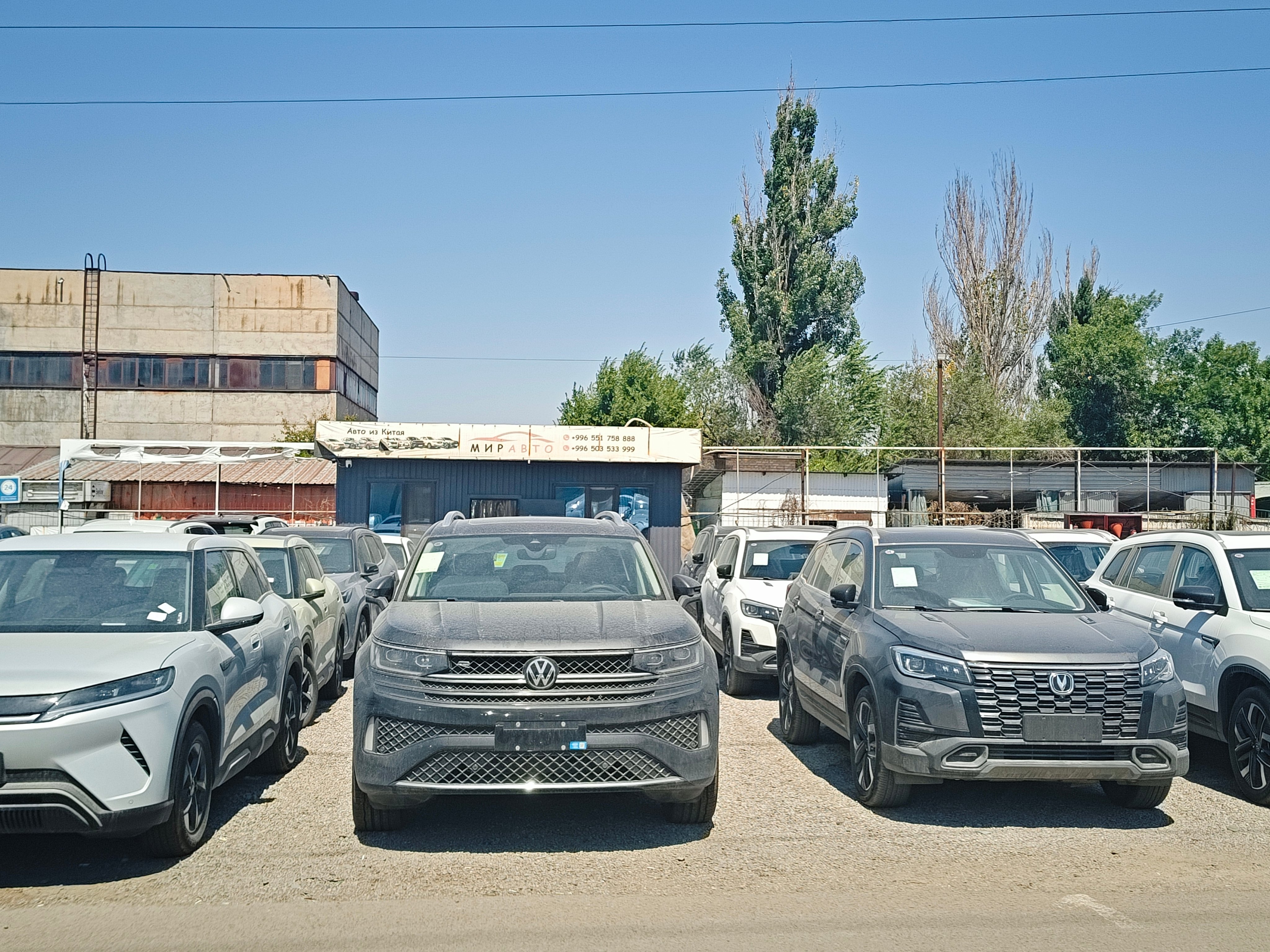 Vehicles lined up at a Central Asia dealership showing market growth