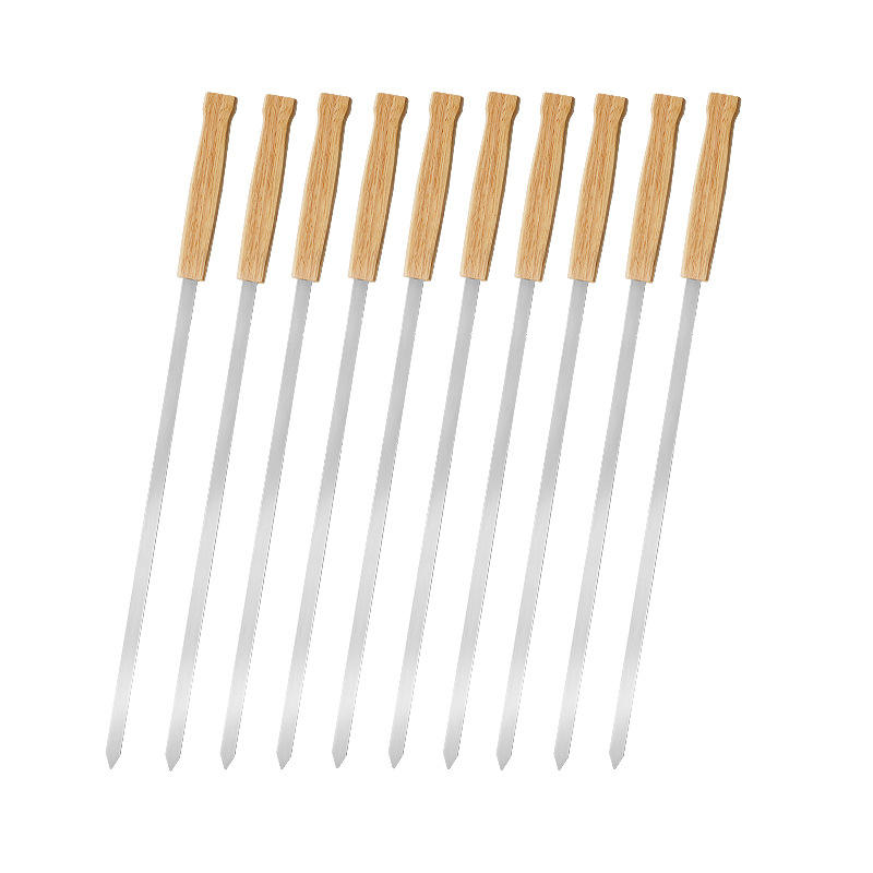 Stainless Steel Wooden Handle Barbecue Skewers 8-Piece Set